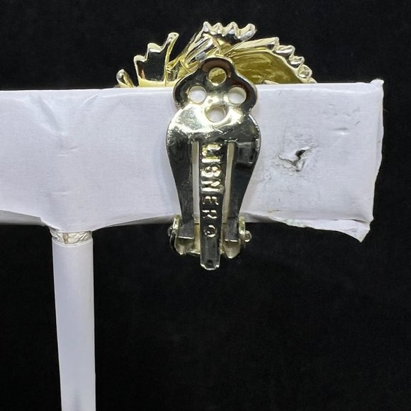 Vintage Lisner Gold Tone Feather Clip On Earrings (3189) - Picture 5 of 5